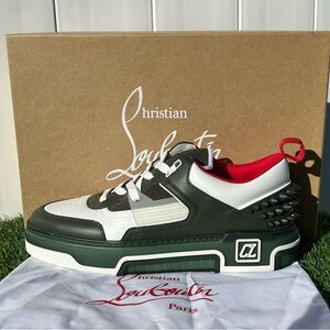 CHRISTIAN LOUBOUTIN ASTROLOUBI SNEAKERS WHITE/GREEN LEATHER LOGO SPIKES 44 NEW!